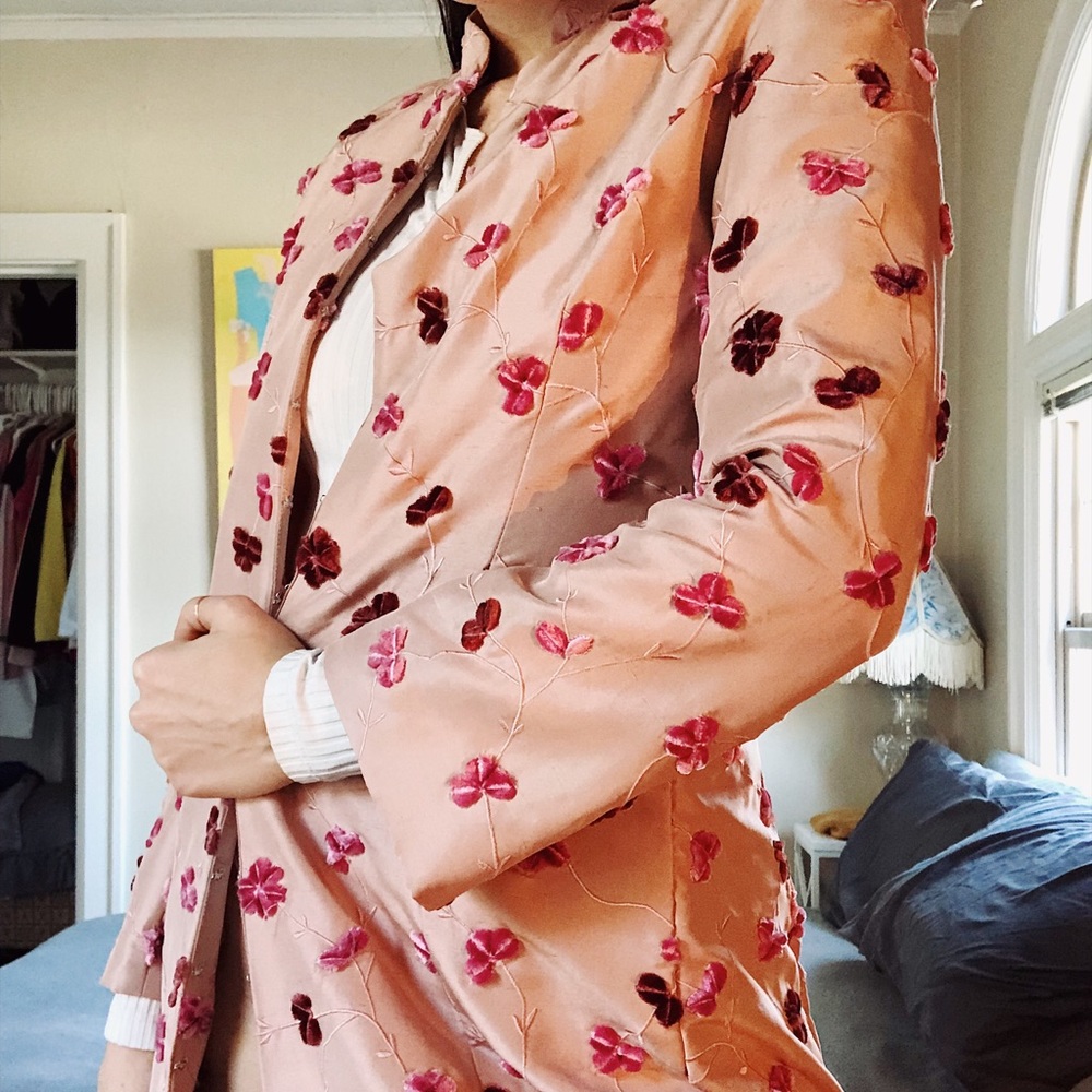 vintage embroidered open front trench